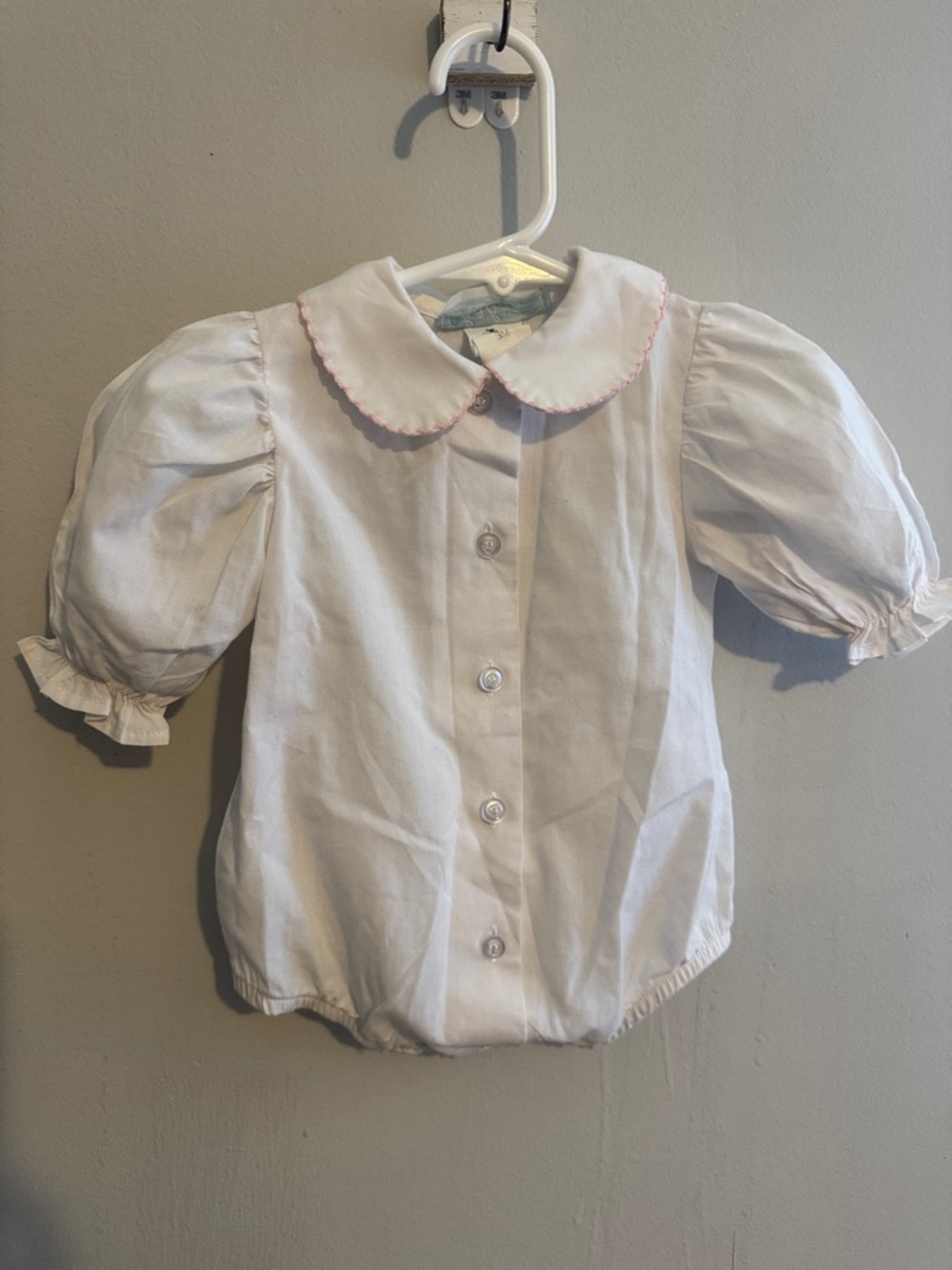 White Baby Button-Front Top with Pink Trim Collar one piece 3 m